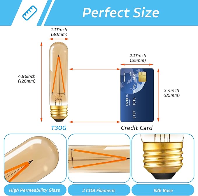 Dimmable E26 T30 T10 LED Bulb Long Tube Light Bulb 4W, Type T Tubular Light