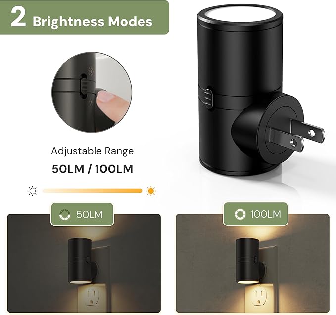L LOHAS LED Night Light, Mini Night Lights Plug into Wall, Light Sensor, 2 Level Brightness, Soft White 3000K, Rotating Nightlight Plug in Wall for Adult Kids Hallway Bedroom Bathroom Stairway, 6 Pack