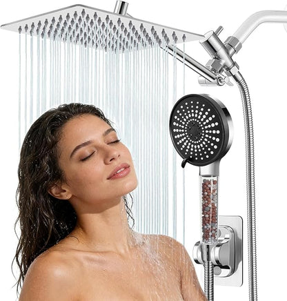 8 Inch Filtered Shower Head,Rain Shower Head with Handheld Spray Combo for Hard Water，Long Shower Hose