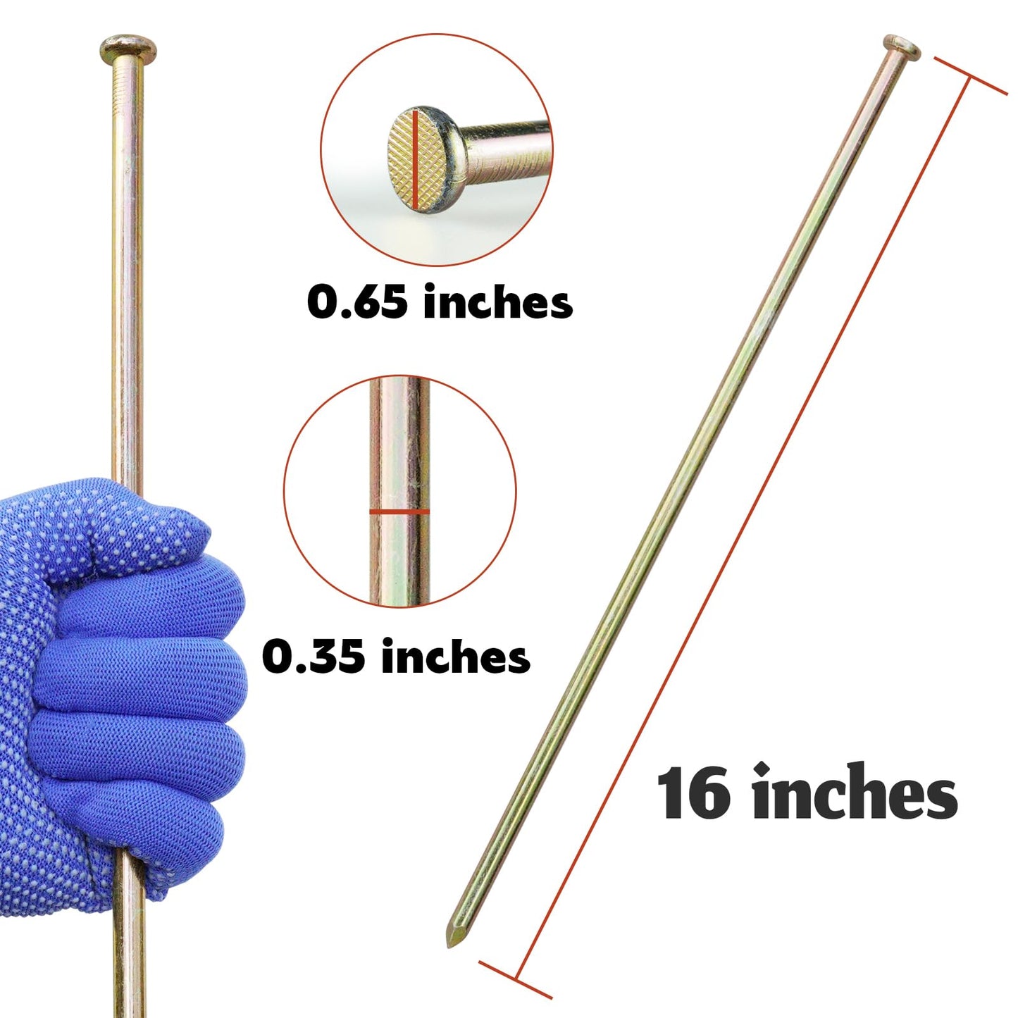 EISENSP 10 Pcs 16 Inch Landscape Stakes, Heavy Duty Galvanized Rebar Stakes for Paver Edging, Weed Barrier, Floor Covering, Artificial Turf, Camping Tent and More
