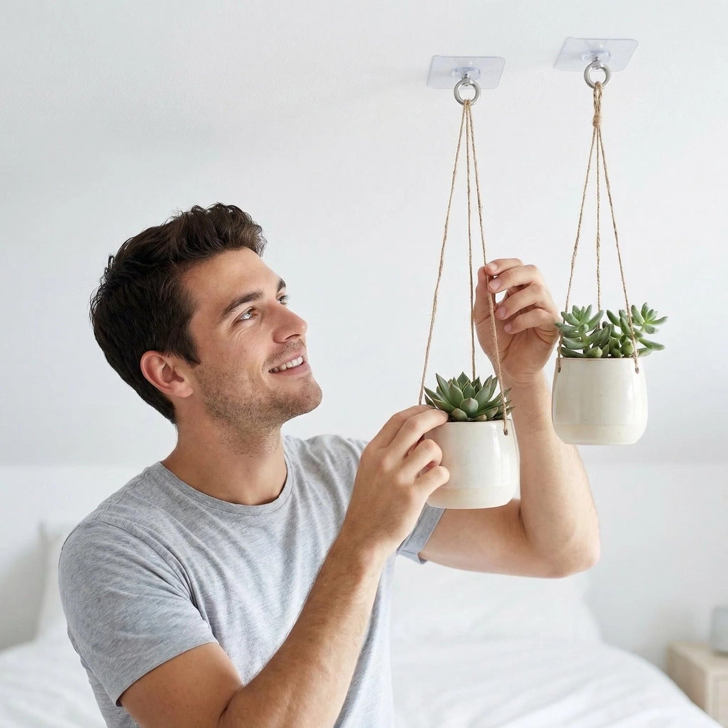 CACUINA 2 in 1 Adhesive Ceiling Hooks Heavy Duty No-Drill Hook for Hanging Plant,Wind Chime Suitable for Smooth Walls