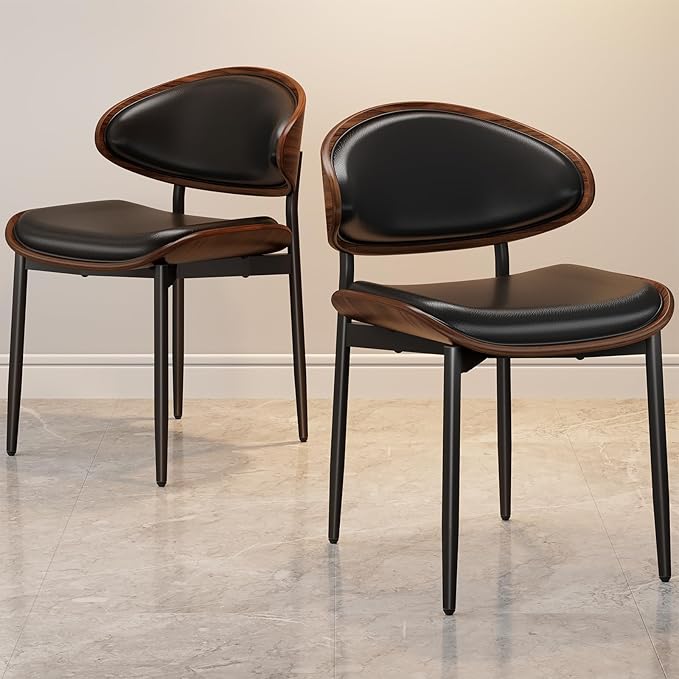 REONEY Dining Chairs Set of 2, Mid-Century Modern Upholstered PU Leather Chairs