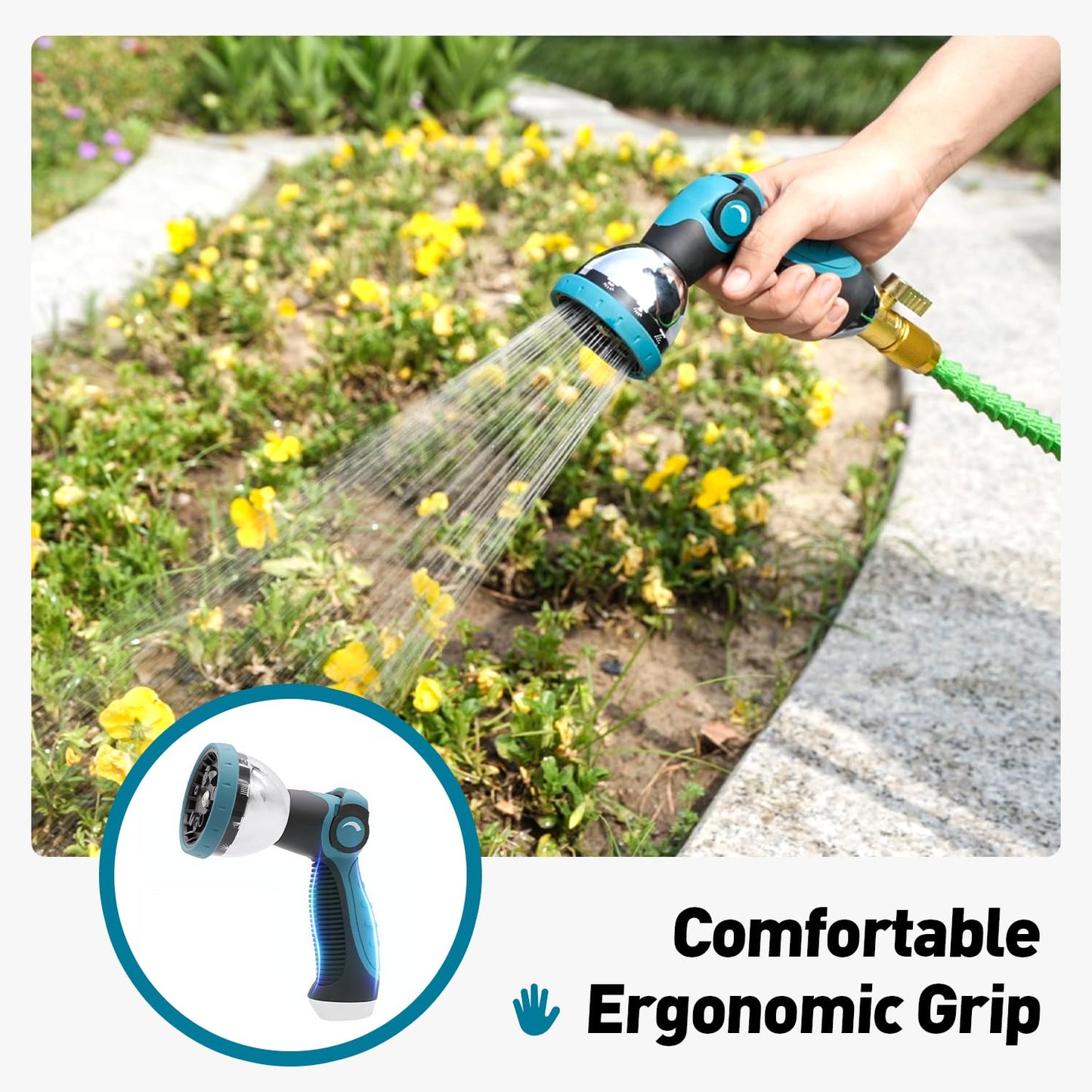 Besiter Garden Hose Nozzle, Hose Sprayer Nozzle with 10 Spray Patterns, Thumb Control On Off Valve, High Pressure Metal Water Hose Nozzle for Car Wash, Plants, Pets & Outdoor Cleaning, Blue