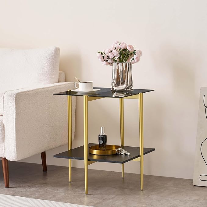 LumFurn Glass End Table, Mid-Century Modern Design Sofa Table,