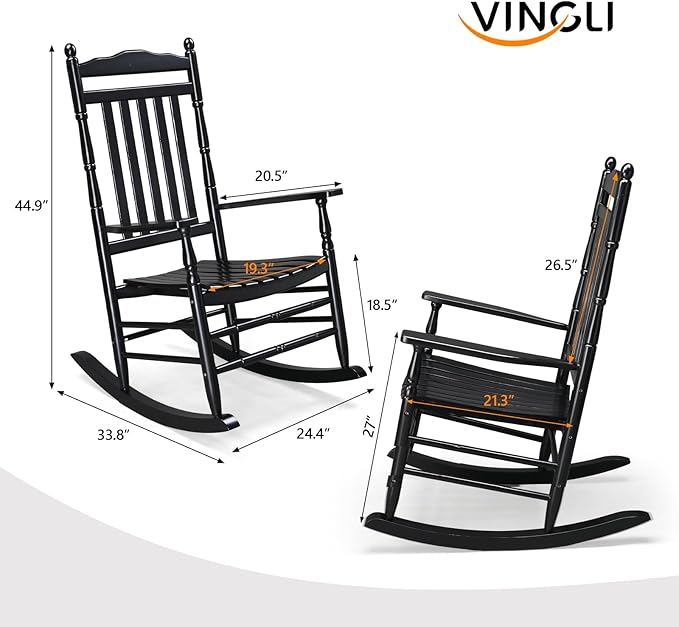 VINGLI Wooden Rocking Chair Outdoor, Patio Rockers