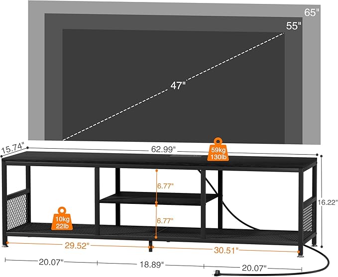 VECELO TV Stand with Power Outlets