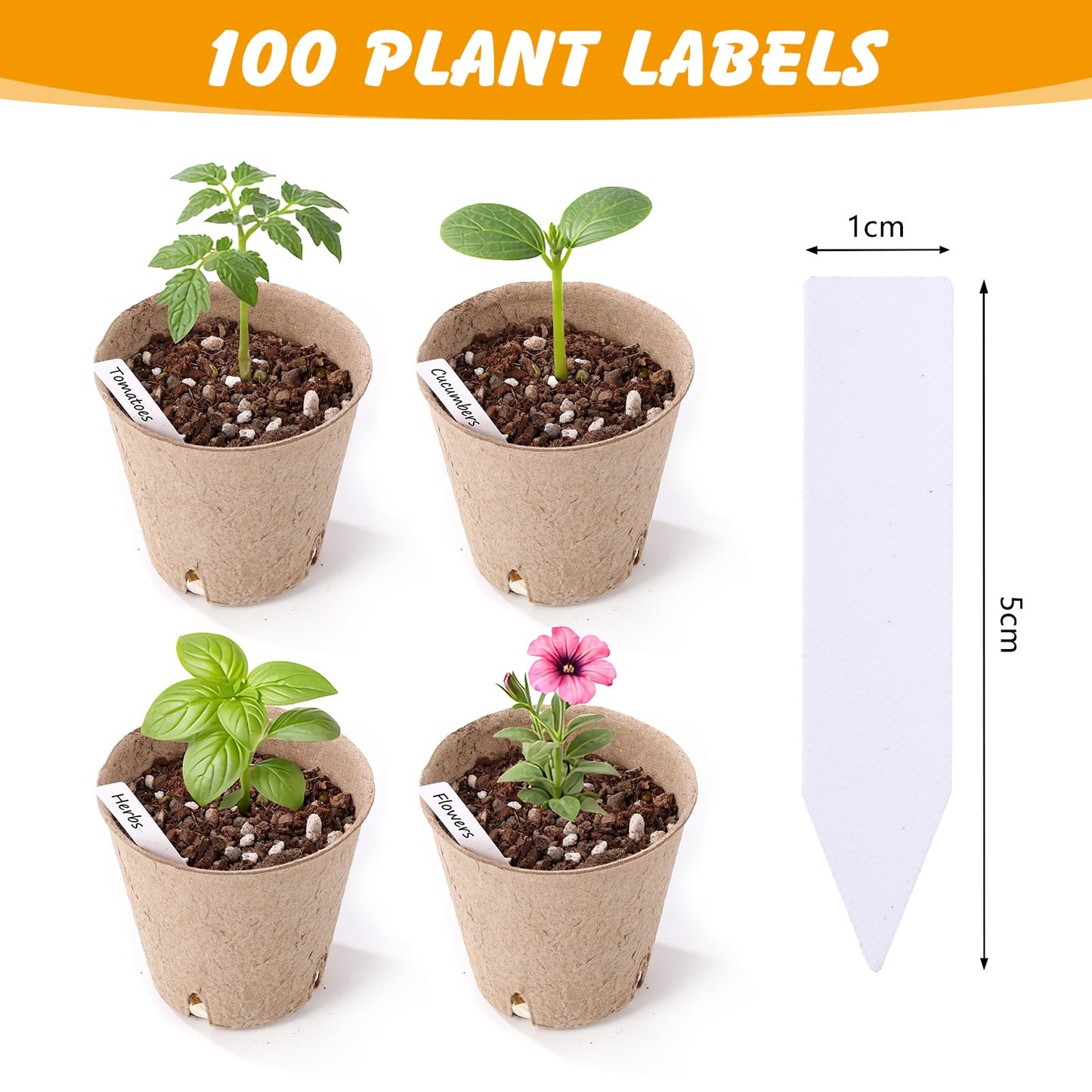 ondware 90-Pack 3.15 Inch Peat Pots for Seedlings with 100Plant Labels, Seed Starter Pots with Drainage Holes, Nursery Pots for Garden Planting