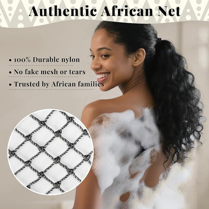 African Net Sponge Authentic-4 Packs African Exfoliating Net Sponge,Bath Sponges for Shower,42 inch Long for Normal to Sensitive Skin, Body Exfoliator Shower(Linen,Olive Green,Brown,Black)