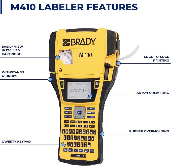 Brady M410 Handheld Portable Label Printer Kit with Safety and Facility ID Software, Carrying Case, Rechargeable Battery and Charger, Magnetic and Utility Holders, 11.5" H x 6" W x 3.5" H