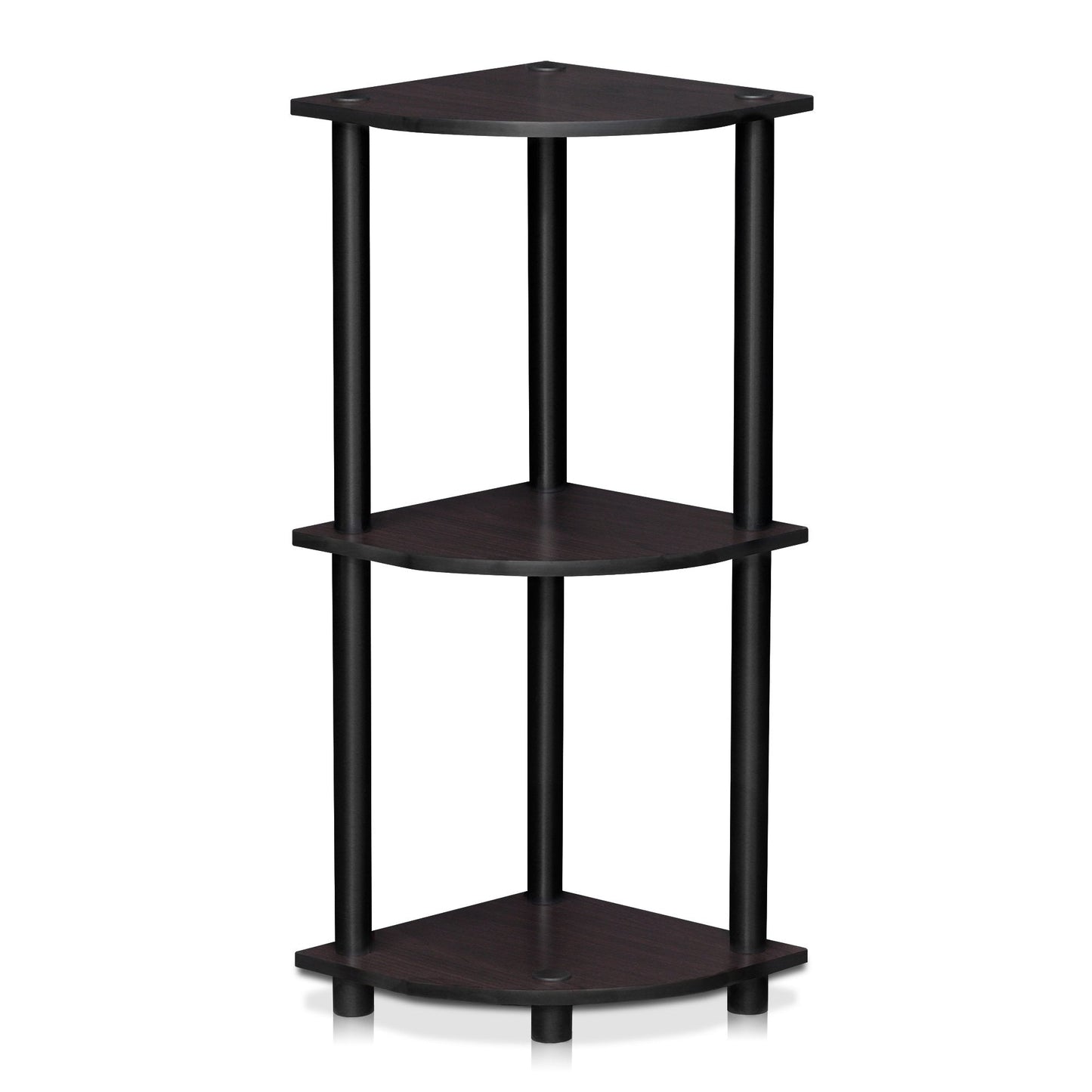 Furinno TURN-N-TUBE Corner Shelf, 3-Tier Corner Bookshelf, Display Storage Shelves with Open Shelves, for Organization and Storage, Living Room, Home Office, Garage, Dark Walnut