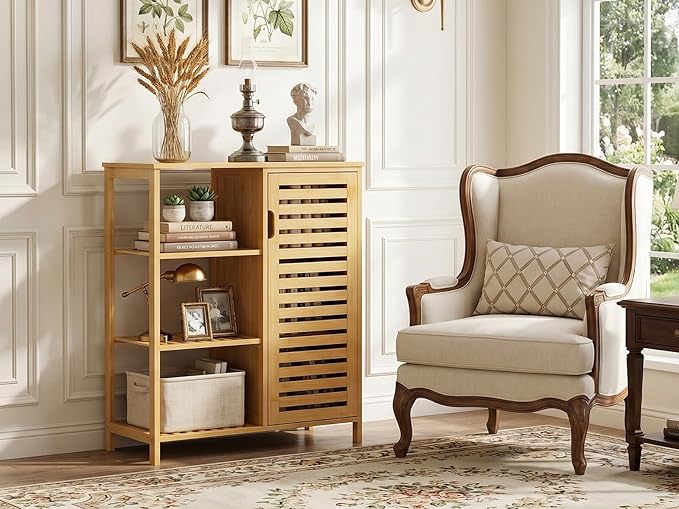 HITNET Bathroom Floor Cabinet, Bamboo Storage Cabinet
