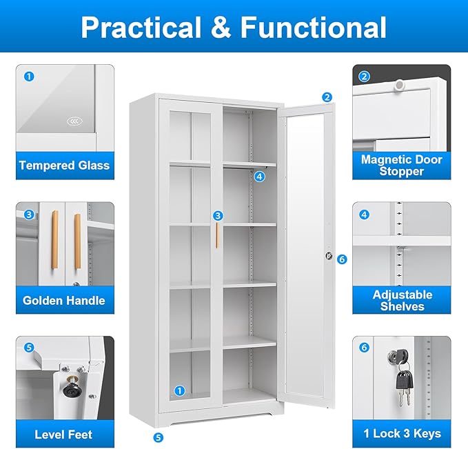 Polup Display Cabinet with Glass Doors, Metal Glass Display Case