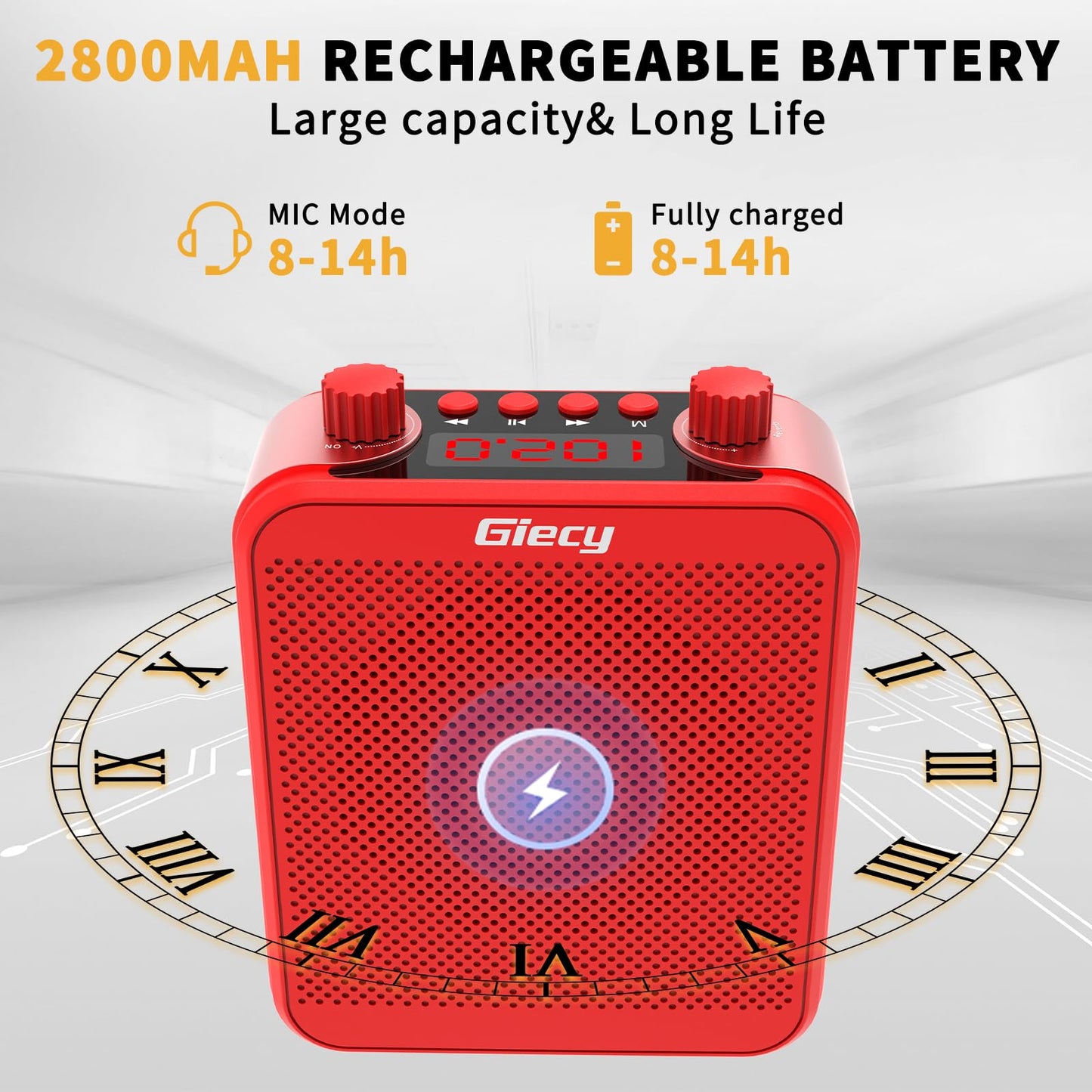 Giecy Voice Amplifier, Giecy 30W 2800mAh Rechargeable Personal Voice Amplifier with Microphone Headset, Portable Speaker for Multiple Locations Classroom, Meetings and Outdoors