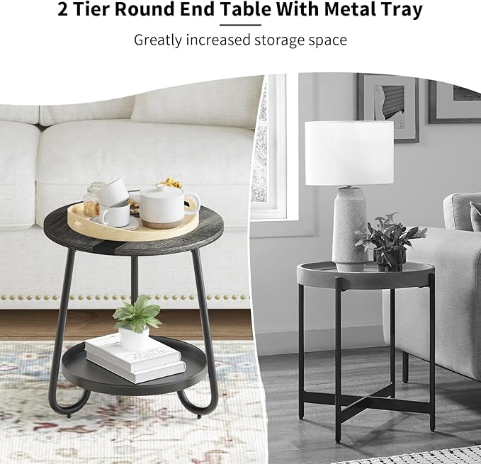 2 Tier Coffee Table in Living Room, Industrial Style Round Coffee Table
