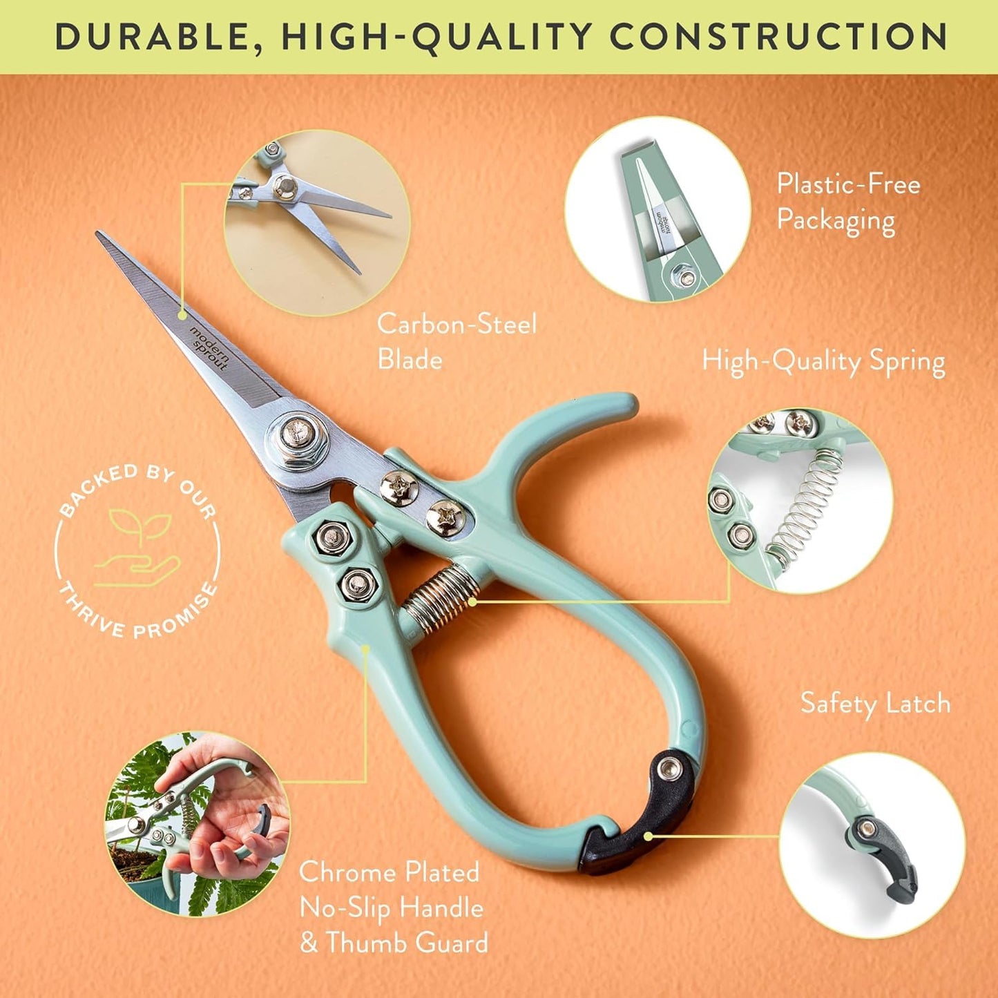 Modern Sprout Pruning Shears - Herb Snipping Scissors- Lightweight Gardening Tools W/Easy Lock - Flower Cutter Garden Shears - Carbon Steel Blade + Plastic-Free Reusable Holster (Multicolor 4 Pcs)