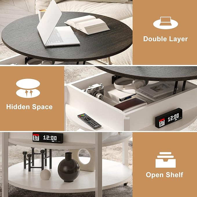 FABATO Round Lift Top Coffee Table