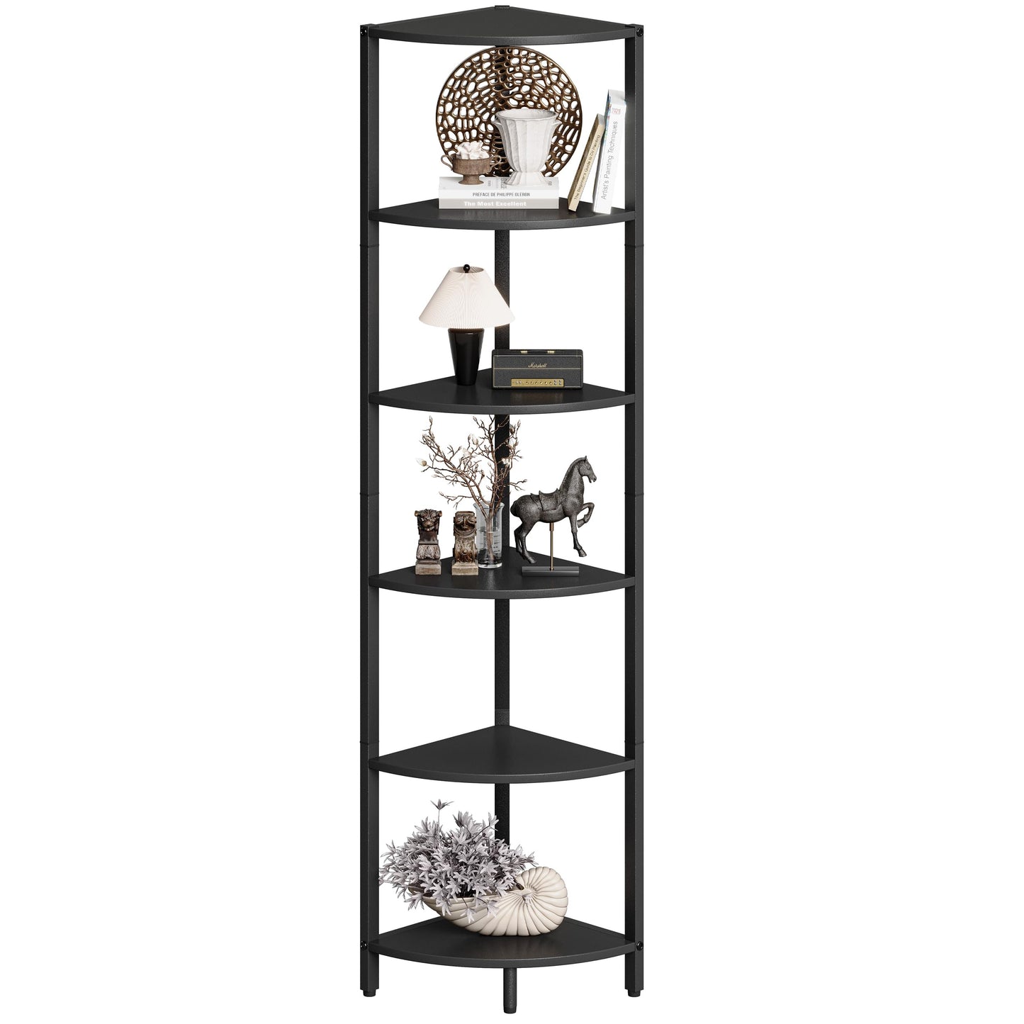 IRCPEN 6 Tier Corner Shelf 63.1" Tall Corner Shelves Stand Ladder Shelf Standing Bookshelf Organizer Display Rack Bookcase Plant Stand Industrial Rustic Style for Living Room Bedroom Black CS-001BW