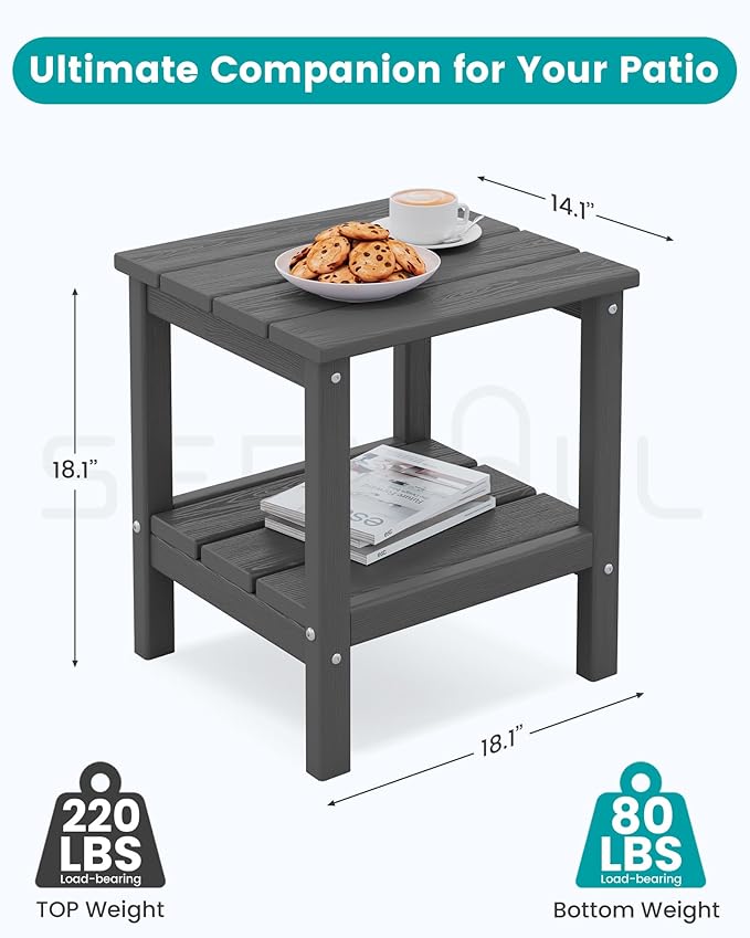 SERWALL 2-Tier HDPE Outdoor Side Tables Set of 2, Weatherproof Rectangular