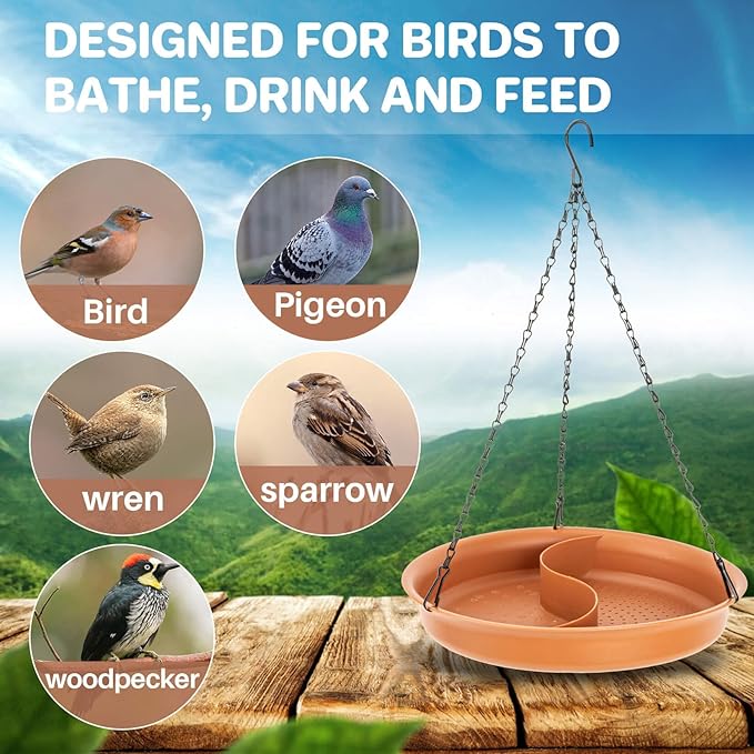 CARGEN Hanging Bird Bath for Outdoors - Hanging Bird-Feeder BirdBath Bowl Water Feeder for Garden Plate Tray BirdBath Tray Water or Seed