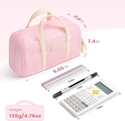 Sooez Large Pencil Case Pouch, Extra Big Pencil Bag with 5 Compartments, Pen Case Wide Opening, Soft Corduroy Pen Bag Organizer with Zipper, Cute Aesthetic School Supplies for Teen Girls, Black