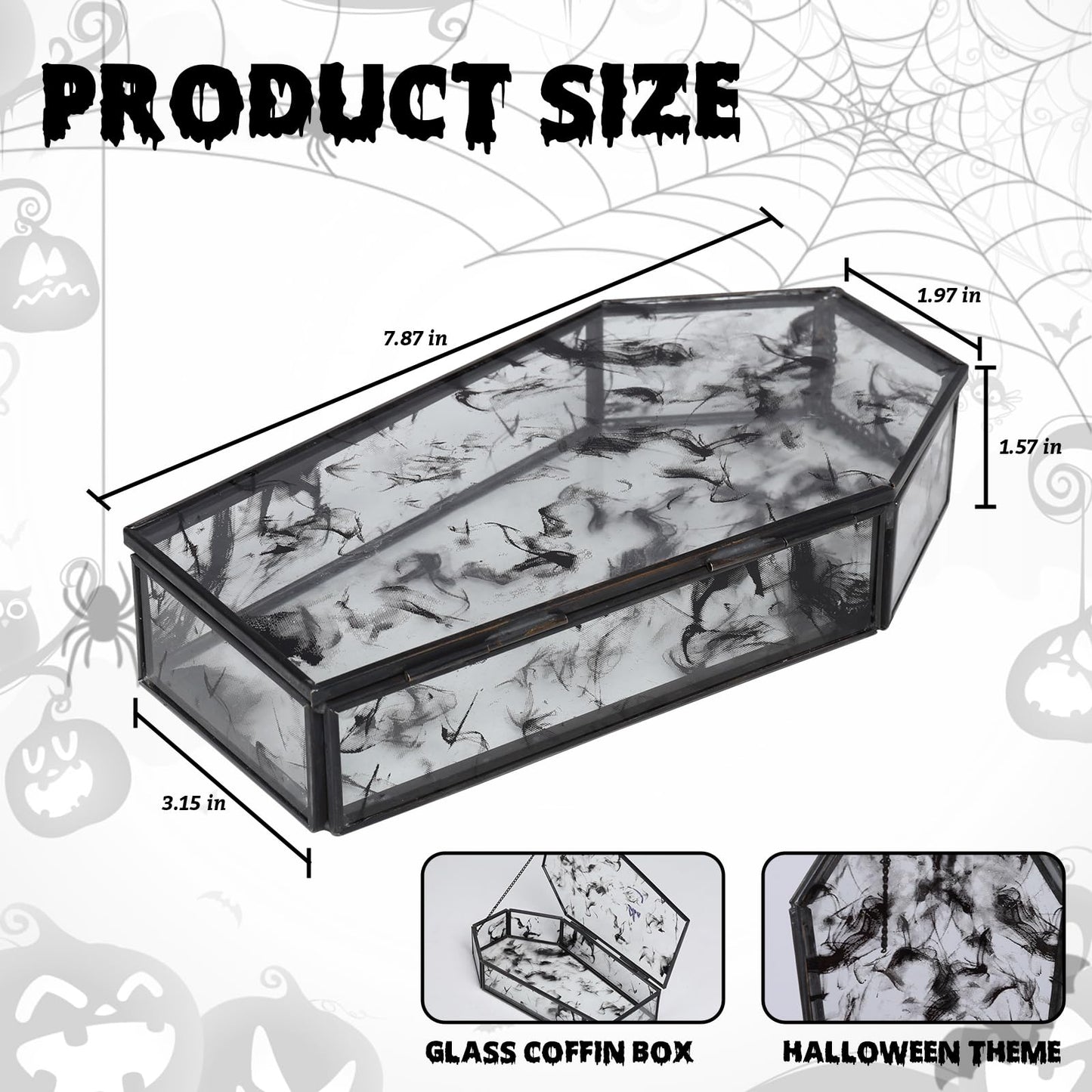 Afirst Halloween Glass Coffin Box with Lid, Halloween Candy Bowl, Vintage Gothic Storage, Jewelry Holder, Metal Frame