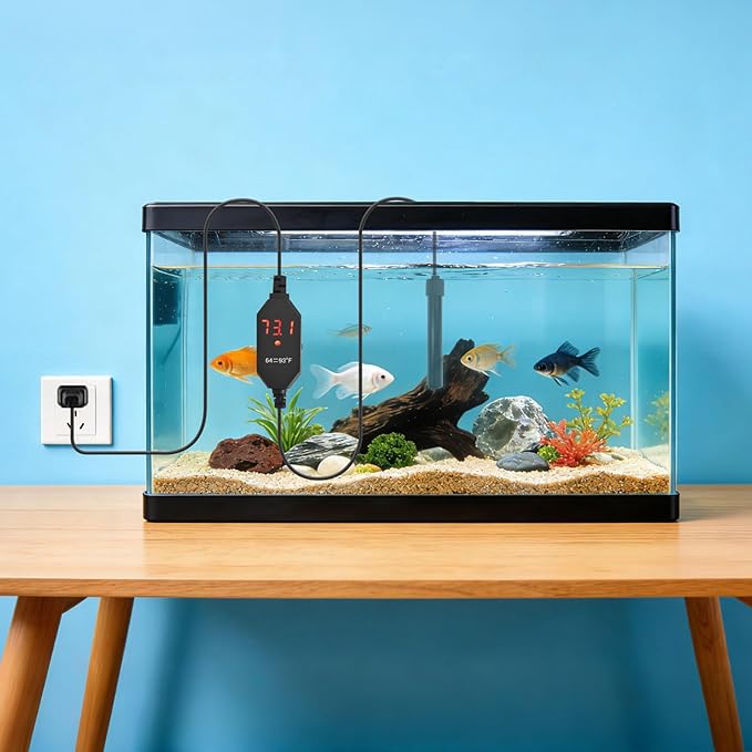 YOFOTHS Mini Aquarium Heater Alumina Ceramic, 50W Digital Display Thermostat, Compact Thumb-Size Fish Tank Heater with Temperature Control for 5-10 Gallon Betta Tanks (50W)