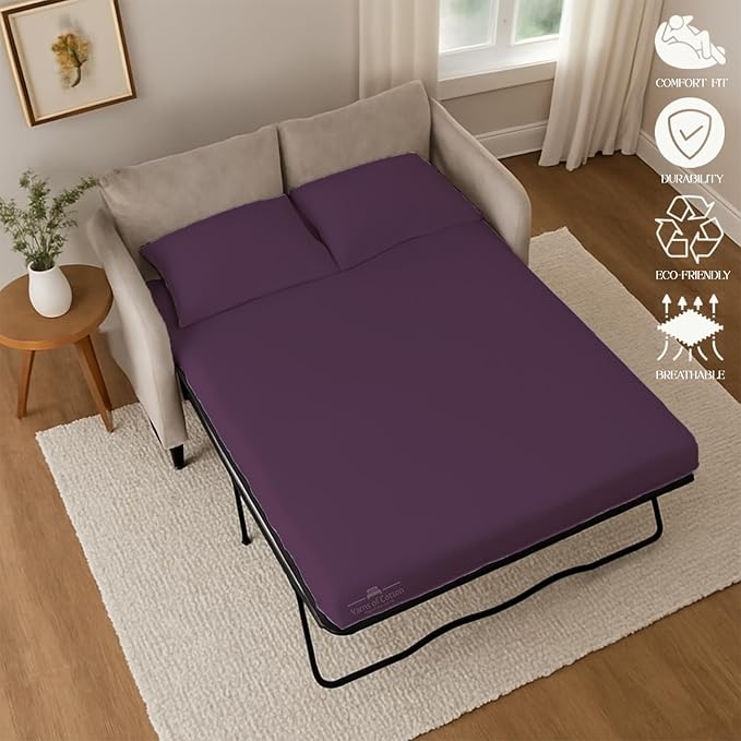 Sleeper Sofa Bed Sheet, 100% Cotton 400 Thread Count, 4 Piece Set, Deep Pocket