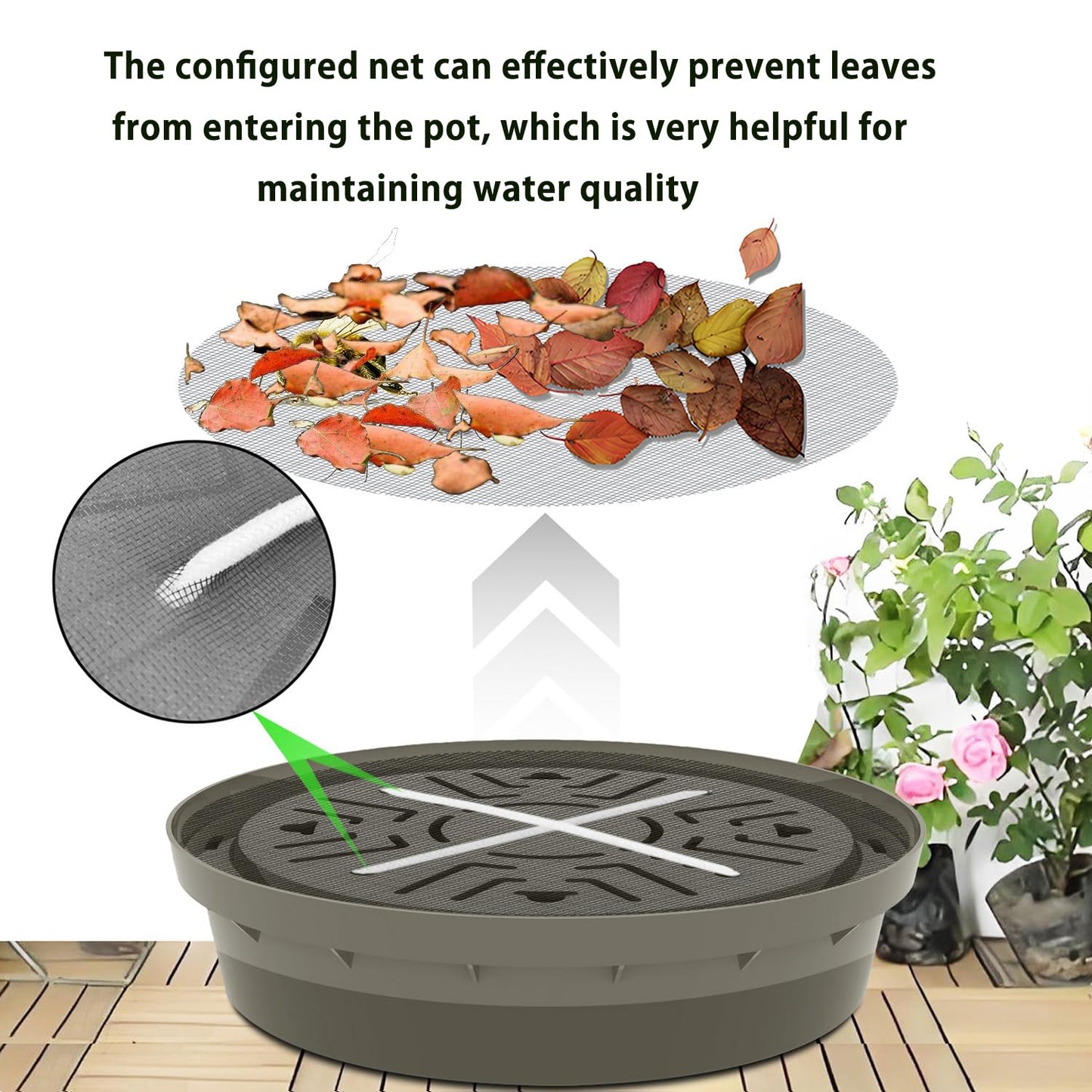 Molgoc Self-Watering Base with Visible Water Level,5-Pack,Keeps Leaves and Flying Insects Out,Maintains Water Quality, Equipped with Rollers for Easy Movement and Rotation, Brown.