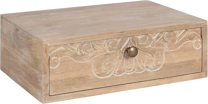 Kate and Laurel Mirza Transitional Carved Wood Floating Side Table, Natural Wood