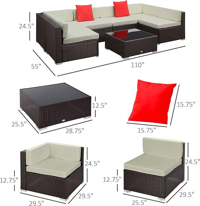 Outsunny 7 Piece Patio Furniture Set, Wicker Outdoor Sectional Sofa Set