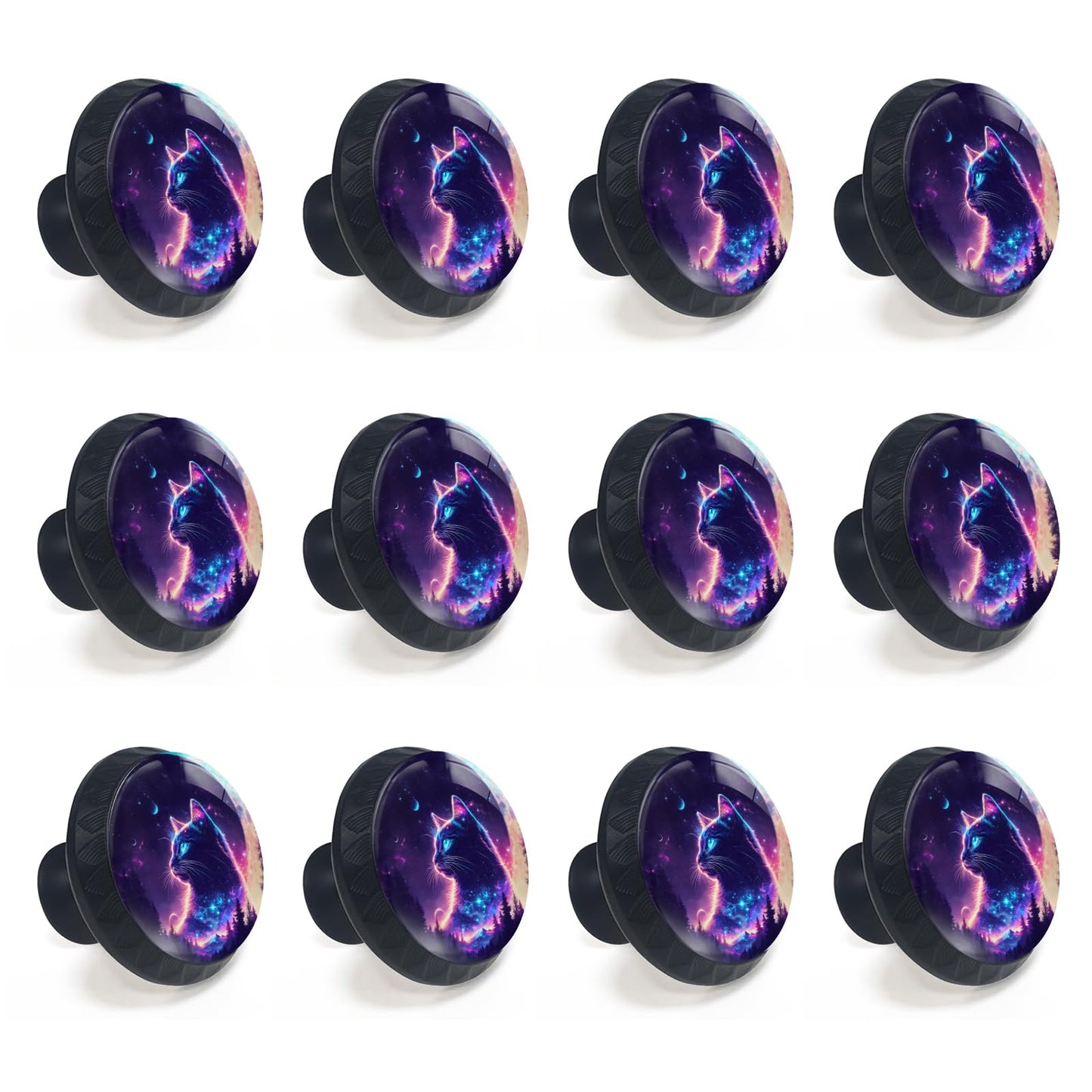 Artinhand 12 Pack Purple Cat Cabinet Knobs for Kitchen Bathroom