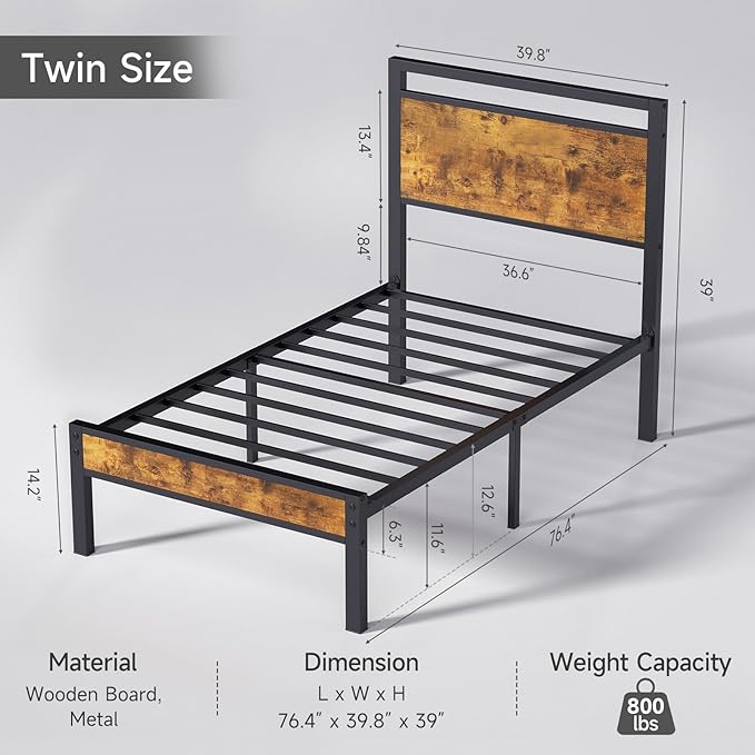 Z-hom Upgraded Twin Bed Frames, Heavy Duty Metal Sturdy Bed Frame Twin Size