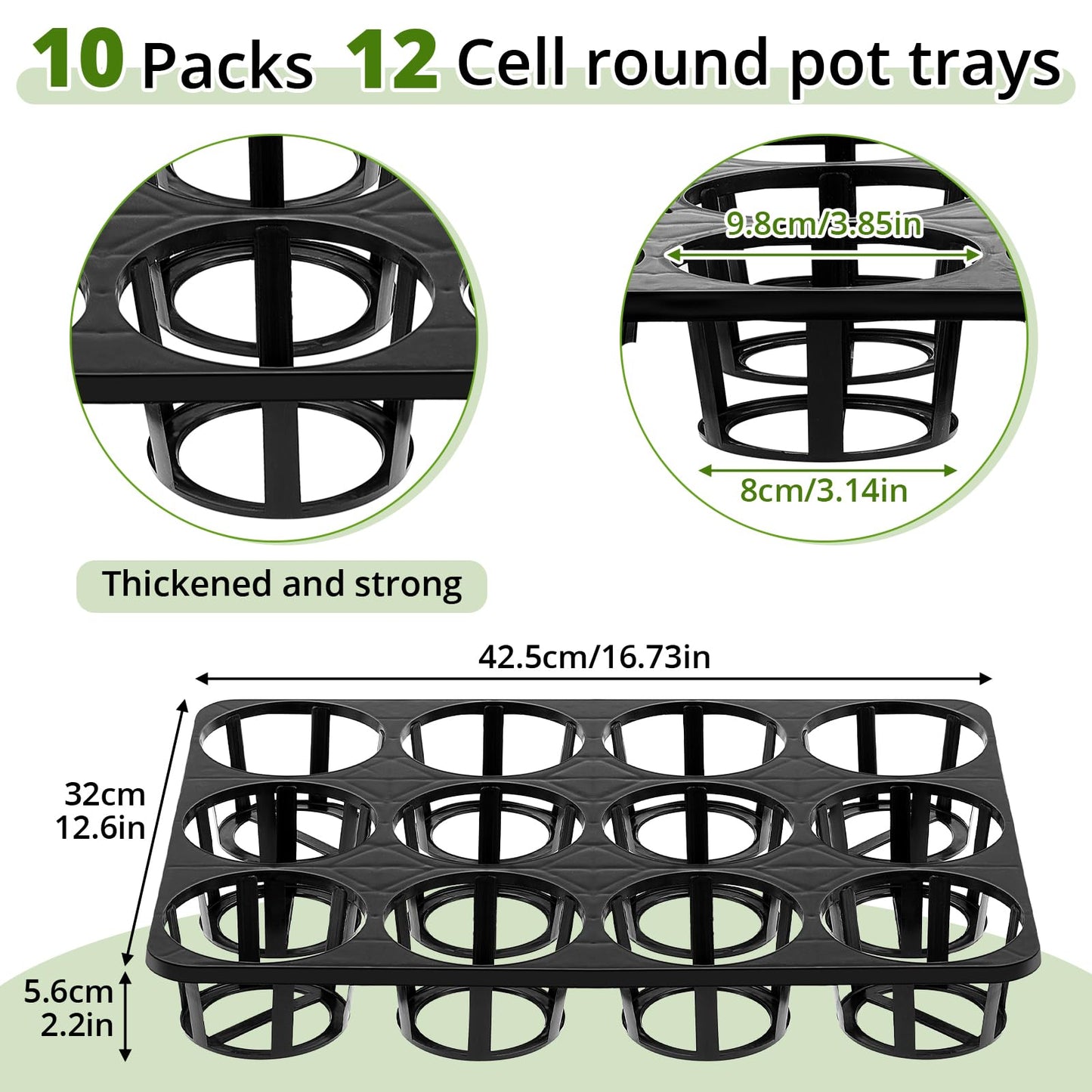 Vercraft 10 Pcs 12 Cell Nursery Planter Pots Trays 16.73" x 12.6" Plastic Pots Plant Tray for 4 Inch Round Nursery Planter Seedling Tray Flowerpot Carrier Transporting