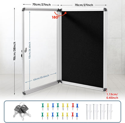 Enclosed Bulletin Board Lockable Display Case Message Board with Locking Door for Indoor, Black Felt, Silver Aluminum Frame, 38x28inches(9xA4)