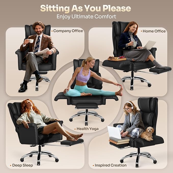 Ergonomic Office Chair with Footrest, Criss Cross Legged Desk Chair with