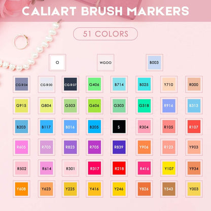 Caliart 51 Colors Brush & Fine Alcohol Markers for Adult Coloring Book, Dual Tip Artist Sketch Art Markers, Aesthetic Cute Preppy Stuff School Supplies, Pens for Lettering Drawing Cards Planner