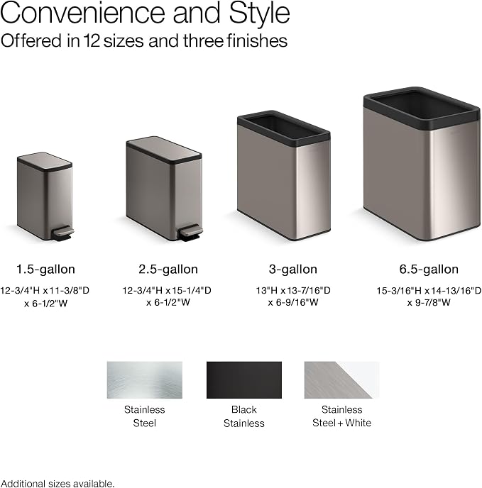 Kohler K-31315-BST 22-Liter Dual-Bin Open-Top Trash Can, Black Stainless Steel