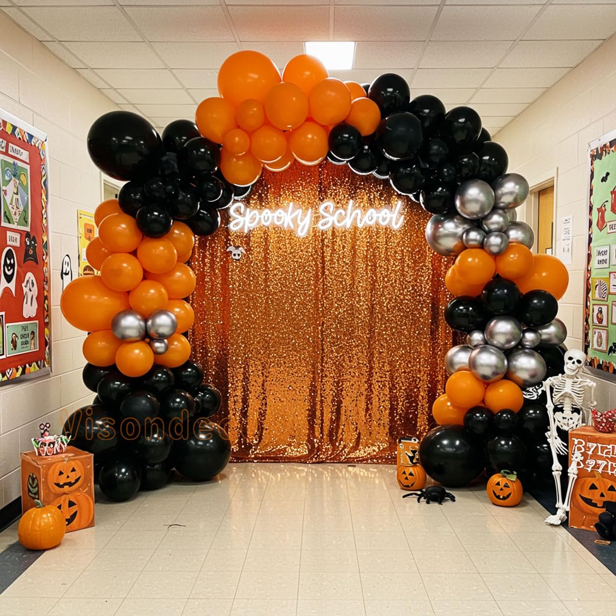 133pcs Orange Black Silver Balloons Garland for Halloween Decorations, Graduation, Basketball Theme Decorations, Party Backdrop, Birthday, Haunted House, Trick or Treat Party Supplies