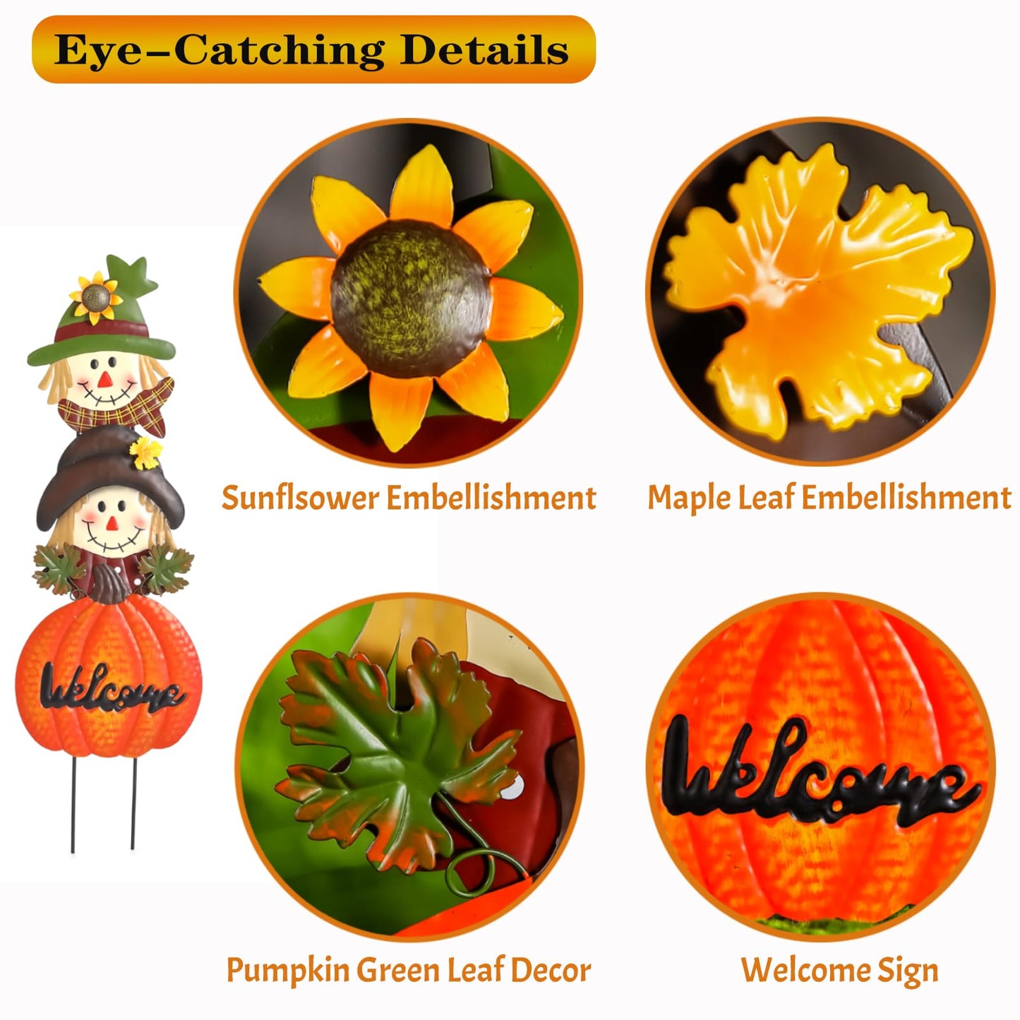 Fall Decorations for Home Outdoor, Metal Stacked Scarecrow & Pumpkin Yard Stakes, Welcome Sign Garden Stakes, Metal Yard Signs for Garden Lawn Patio Halloween/Thanksgiving Decor
