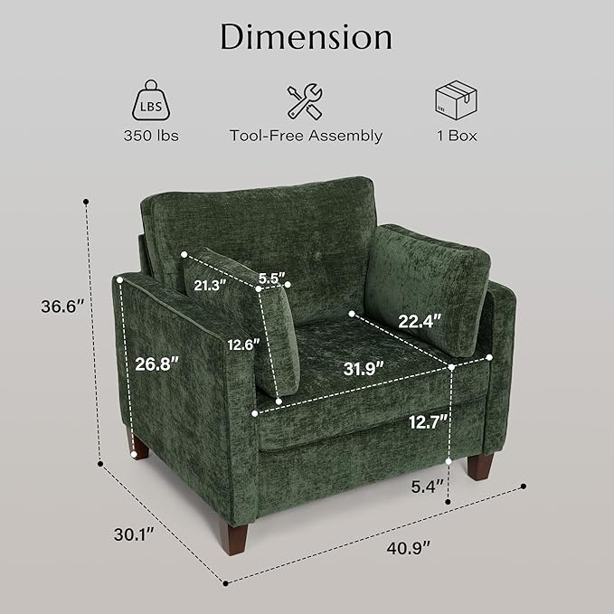Luxury Oversized Accent Chair Set of 2, 40.9" Upholstered Piping Single