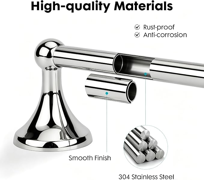 Antique Bathroom Towel Bar Polished Chrome, 24 Inch Towel Racks for Bathroom Wall Mounted,Bathroom Towel Holder,Home Decor Towel Rod Chrome