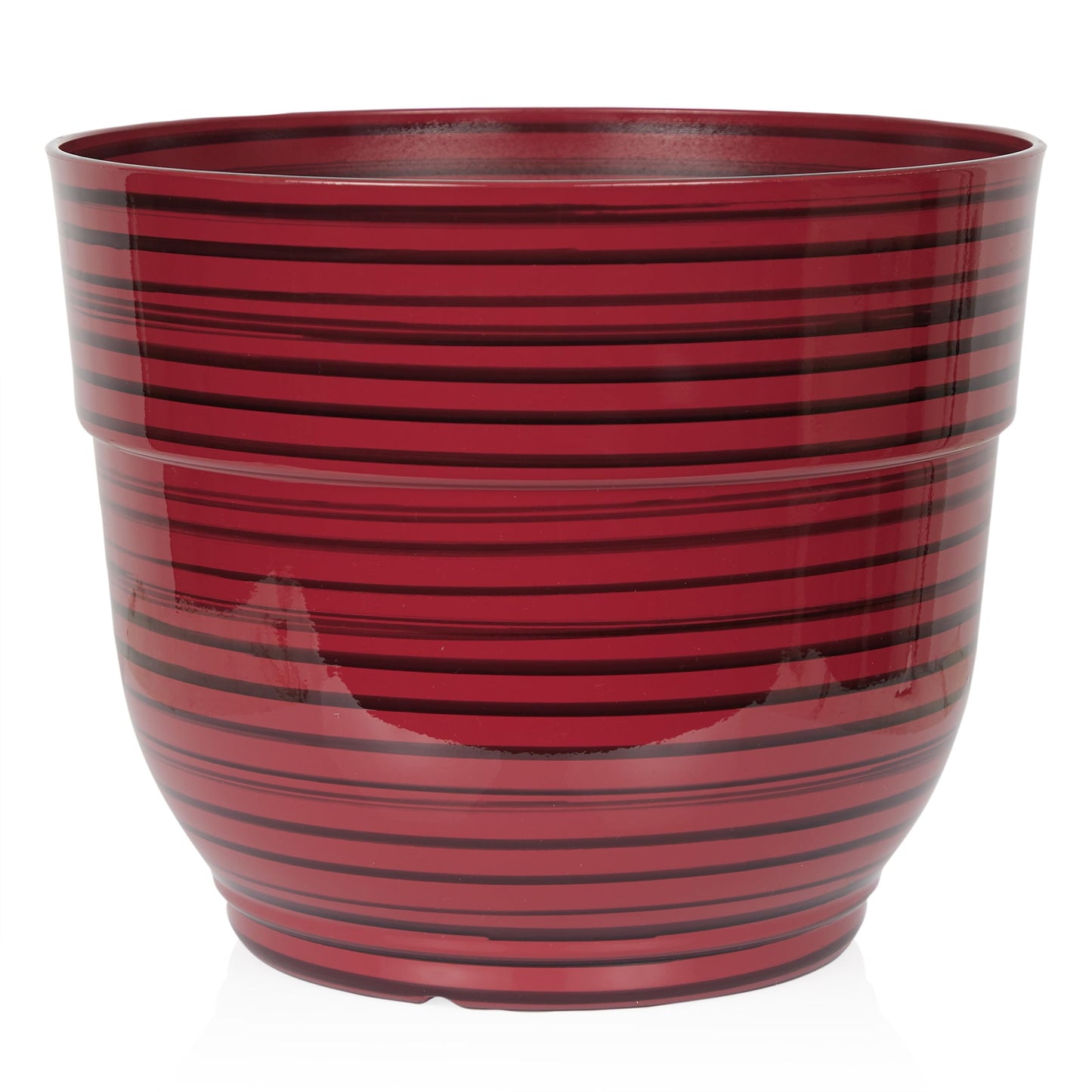 Alpine Corporation TWM120RD Indoor/Outdoor 13" Round Striped Planter, Glossy Planter with Drainage Hole and Plug, Red
