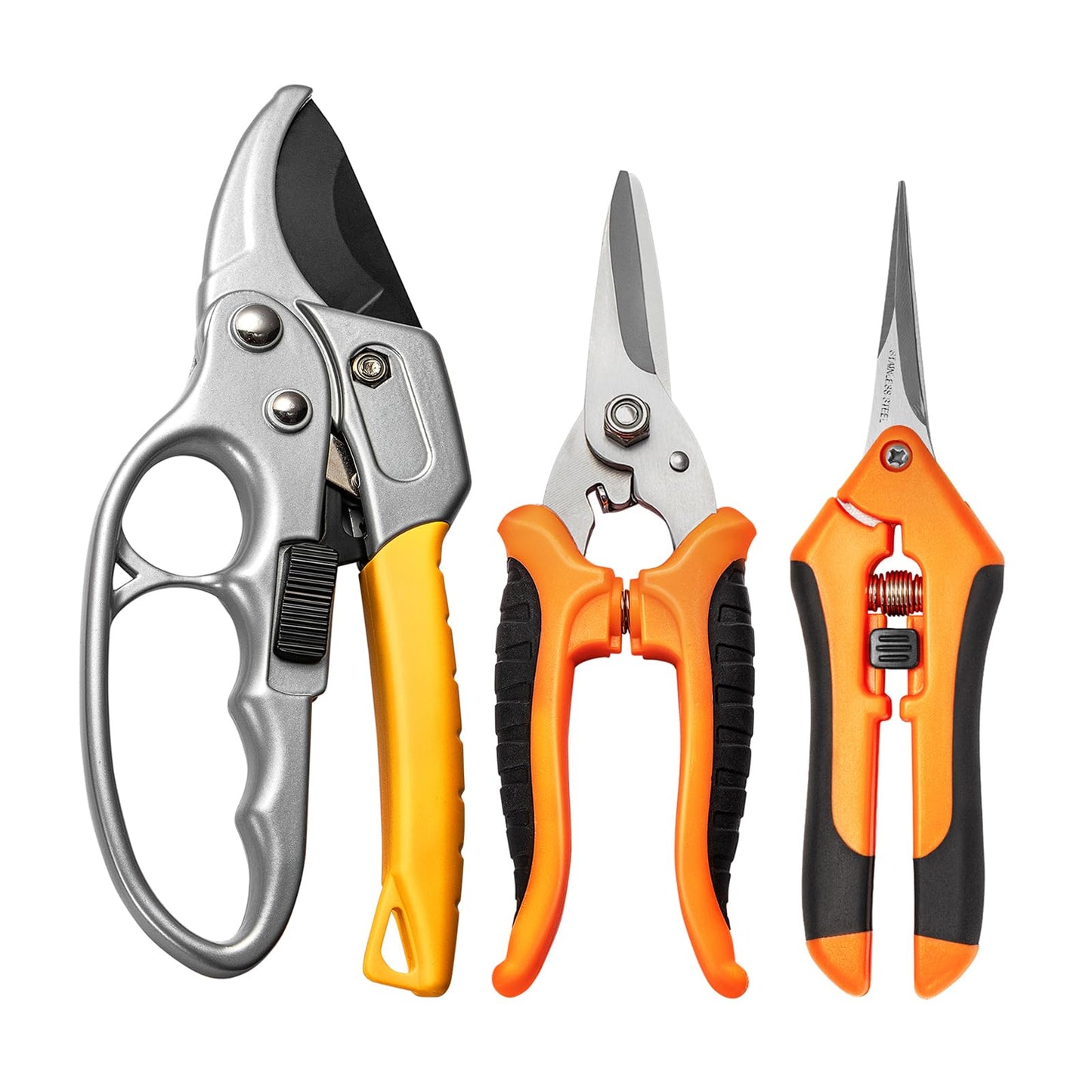 GROWNEER 3 Pack Garden Scissors kit Professional Garden Pruning Shears Stainless Steel Garden Shears Gardening Clippers Flower Plant Scissors Tools Arthritis Weak Hand Pruner Work 3 Times Easier