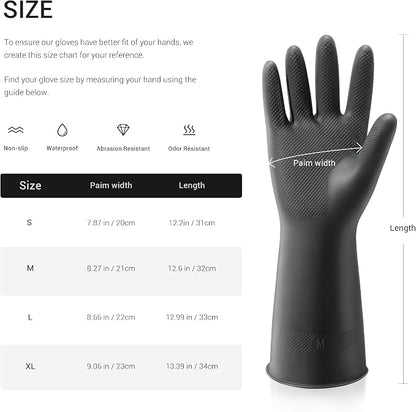 ThxToms 3 Pairs Dishwashing Gloves, Reusable Latex Cleaning Gloves for Housework Kitchen Bathroom, Durable Flexible & Anti-slip, Smooth Lining, Easy On & Off, Medium, Black