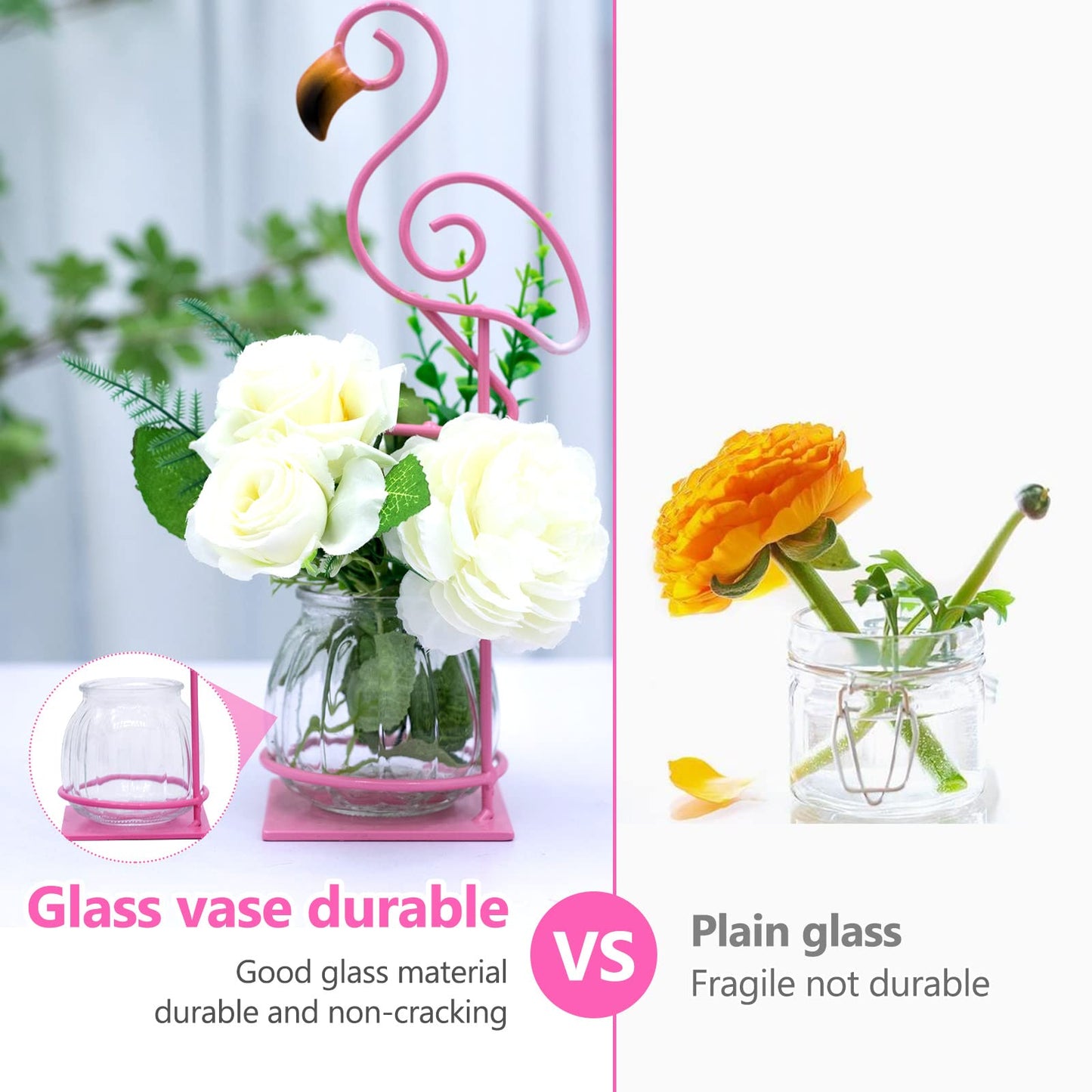 Joyathome Desktop Glass Planter Vase Holder, esktop Glass Planter Hydroponics Vase，Metal Flamingo Plant Terrarium， Stand for Plants Creative Decorations for Home Patio Lawn Garden