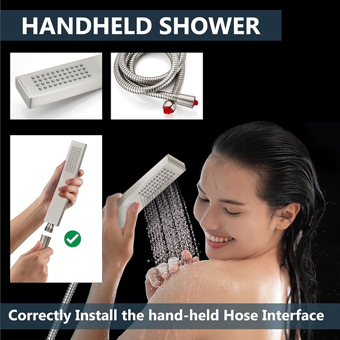 Aolemi Shower Faucet Set Rain Shower System with Handheld Spray Bathroom Shower Combo Rough-in Valve and Shower Trim Kit Included Brushed Nickel 10 Inch Wall Mount Shower Head