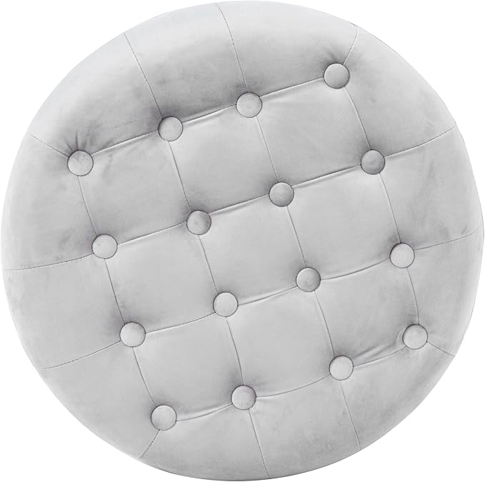 Homepop Home Decor | Upholstered Round Velvet Tufted Foot Rest Ottoman | Ottoman