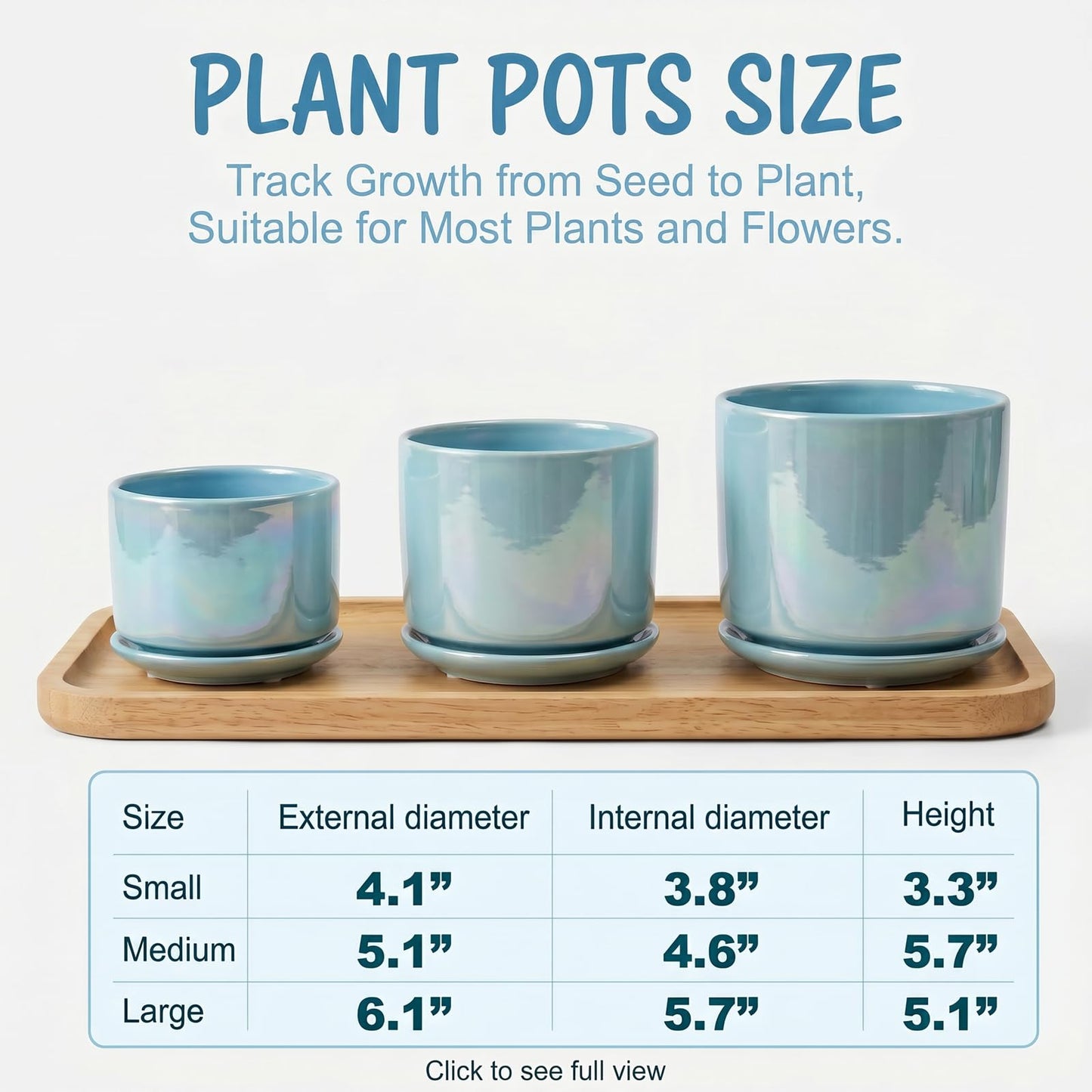 EFISPSS Ceramic Planter 4+5+6 Inch Ceramic Flower pots for Indoor Plants with Drainage,for Succulent Cactus,Garden Planters,Modern Decorative for Home Blue Pearl Glaze Plant Pots
