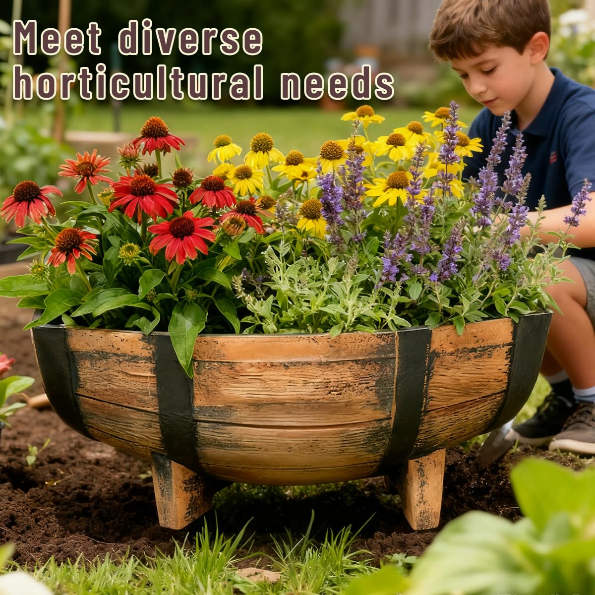 Whiskey Barrel Planter,Set of 6 Half Barrel Planters for Outdoor Plants with Removable Drain Screen,Weather Resistant Plastic Flower Pots for Indoor Outdoor Garden,Patio,Lawn,16.14x11.8x7.28 Inch