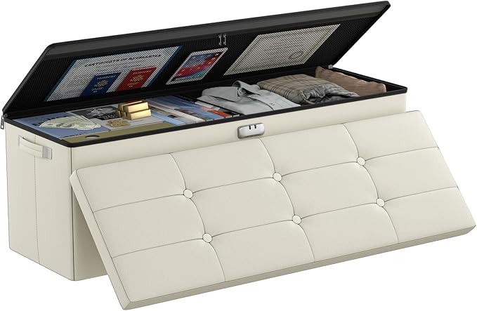 DocSafe Storage Ottoman Bench, Fireproof＆Waterproof Folding Bench